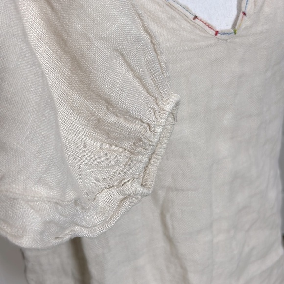 100% Linen Women's Top with Decorative Stitching V Neck 3/4 Sleeves One Size NWT - Picture 4 of 9